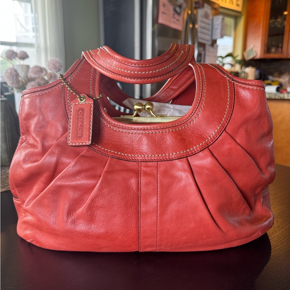 Coach Pleated Ergo Kisslock Satchel Burnt Orange 12248